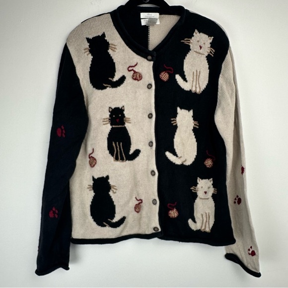 Christopher Banks Cardigan Size Large Embroidered Cat Mom Teacher Maximalist - Picture 1 of 12
